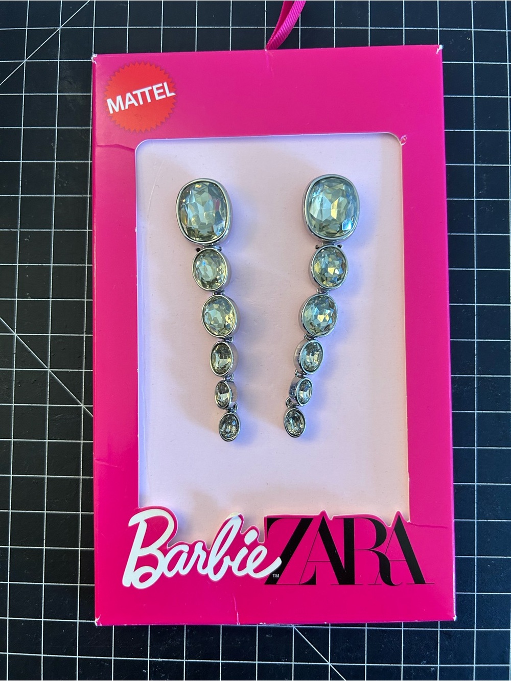 Barbie X Zara Crystal Drop Earrings - Silver/ Crystal like gems.